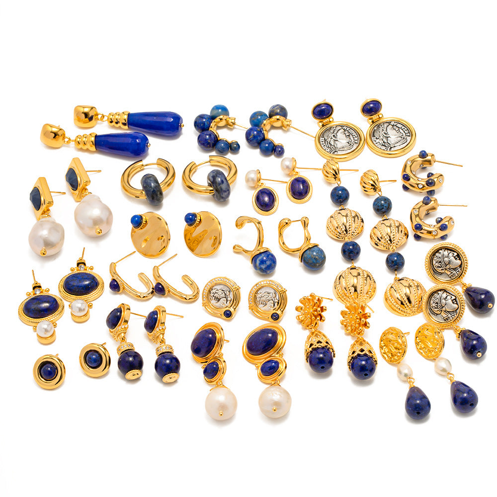 Noble fashion inlaid lapis lazuli design versatile earrings