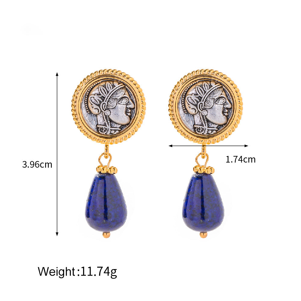 Noble fashion inlaid lapis lazuli design versatile earrings