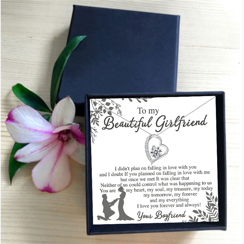 Exquisite Heart Cutout Inlaid Zircon Design Gift Box Necklace for Your Beautiful Girlfriend