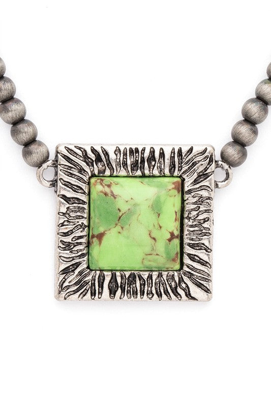Square Stone Pendant Beads Collar Necklace