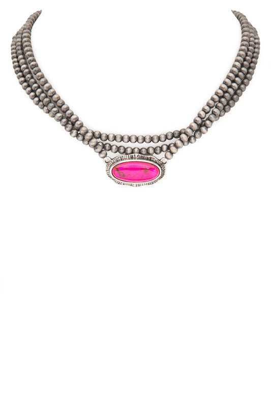 Oval Stone Pendant Beads Layered Necklace