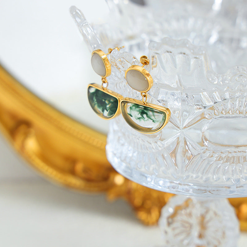 18K Gold Noble Fashion Inlaid Gemstone Design Versatile Earrings