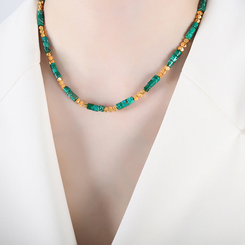 18K gold noble gemstones and beaded design versatile necklace