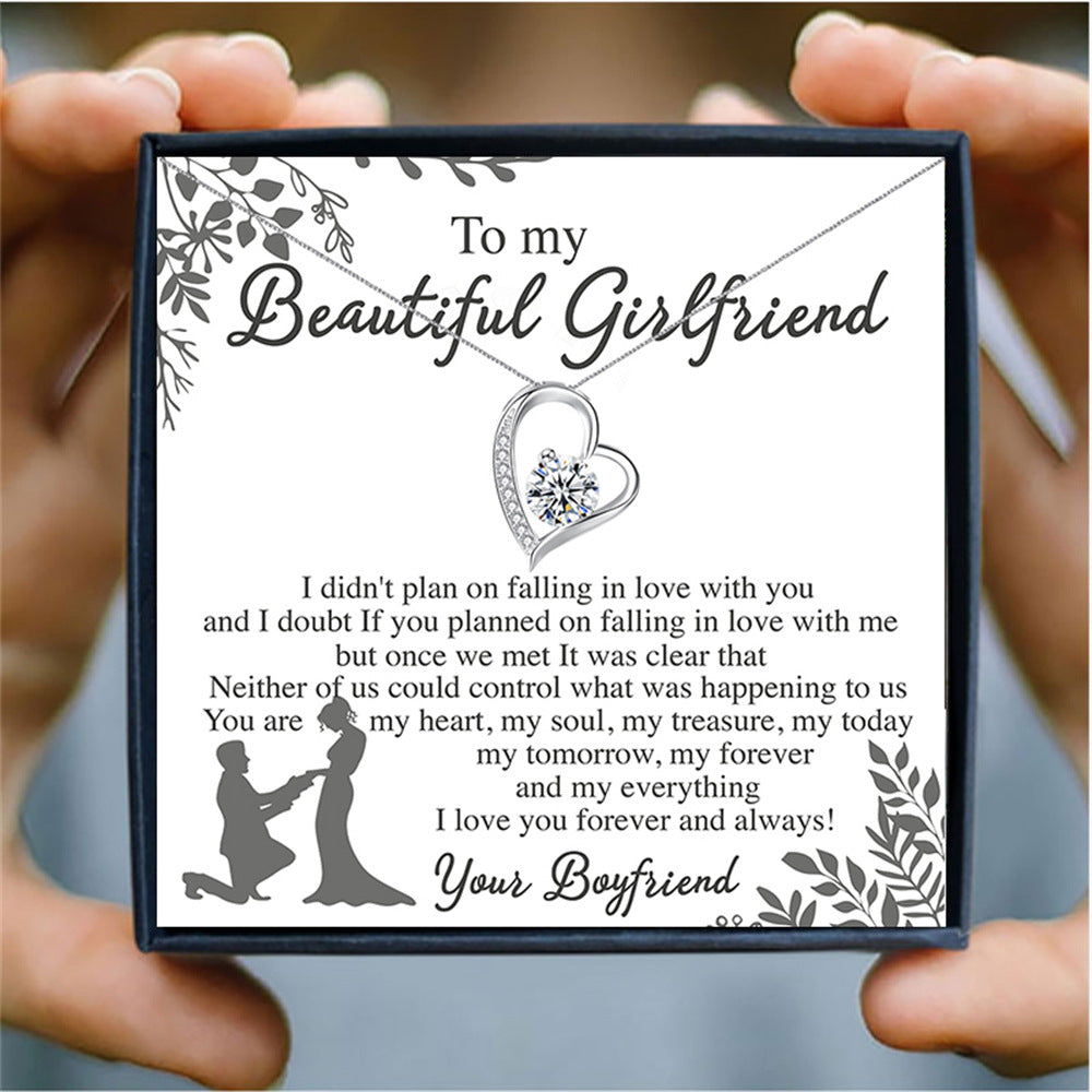 Exquisite Heart Cutout Inlaid Zircon Design Gift Box Necklace for Your Beautiful Girlfriend