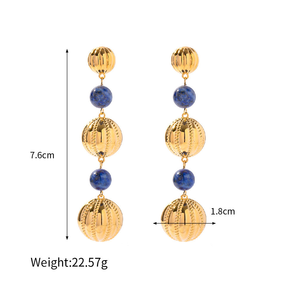 Noble fashion inlaid lapis lazuli design versatile earrings