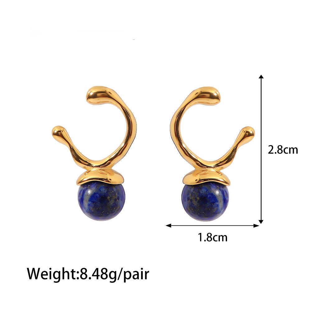 Noble fashion inlaid lapis lazuli design versatile earrings