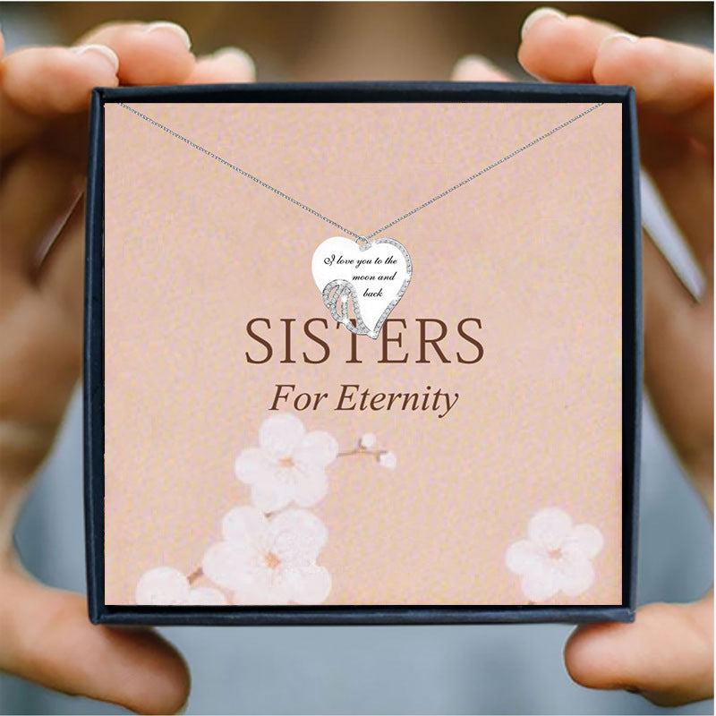 Fashion Angel Wings Diamond Heart Design Gift Box Necklace for Sisters