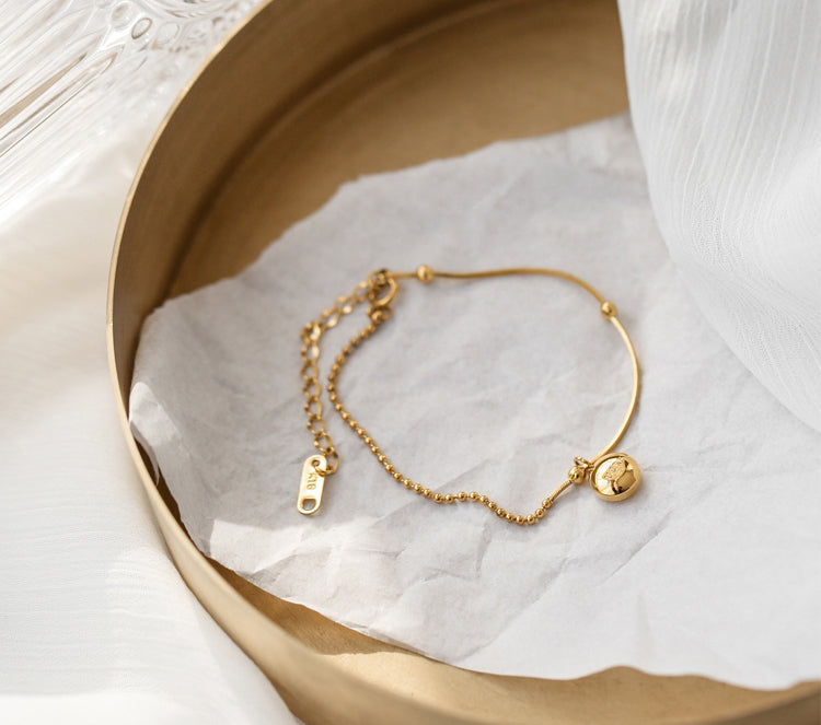 18K Gold Fashion Simple Bead Design Versatile Anklet