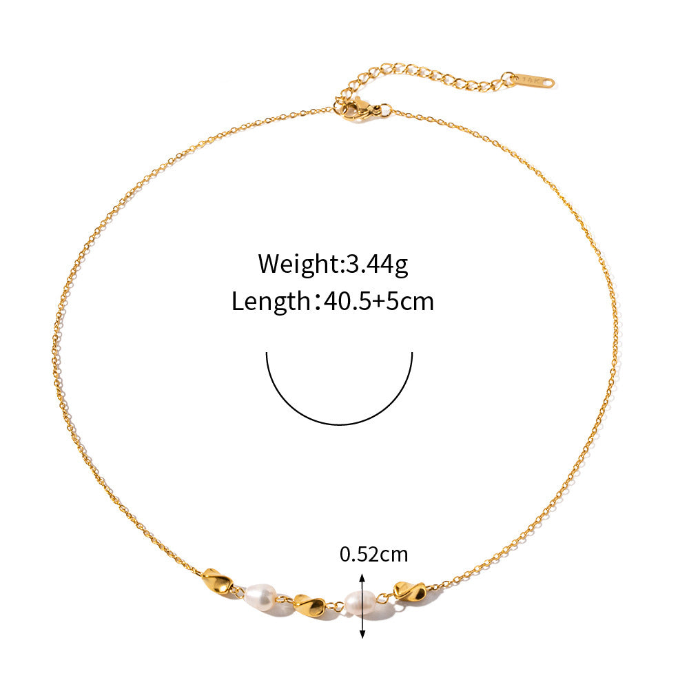 18K Gold Vintage Fashion Geometric Shape with Pearl Design Bracelet Necklace Set