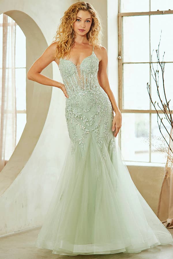 Sleeveless Embroidery Beaded Mermaid Dress