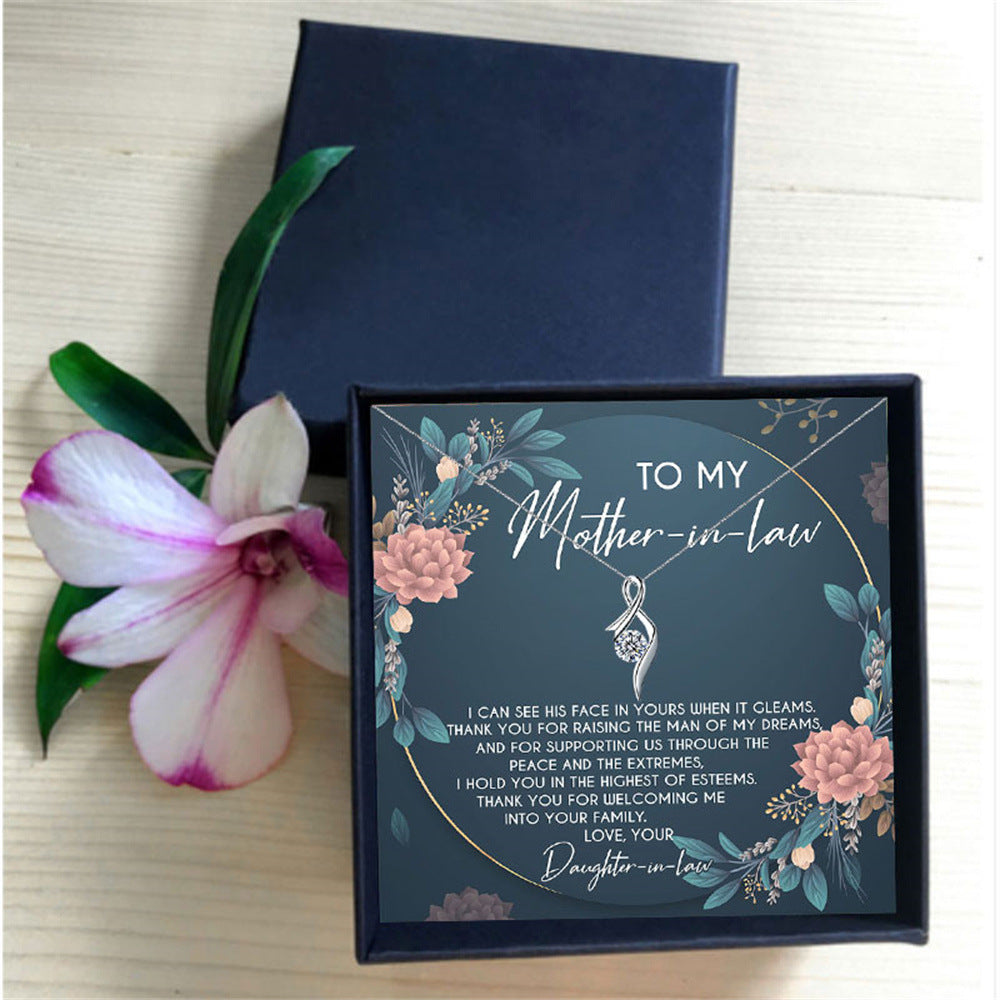 Simple and light luxury cupid's arrow diamond design gift box necklace for mother-in-law