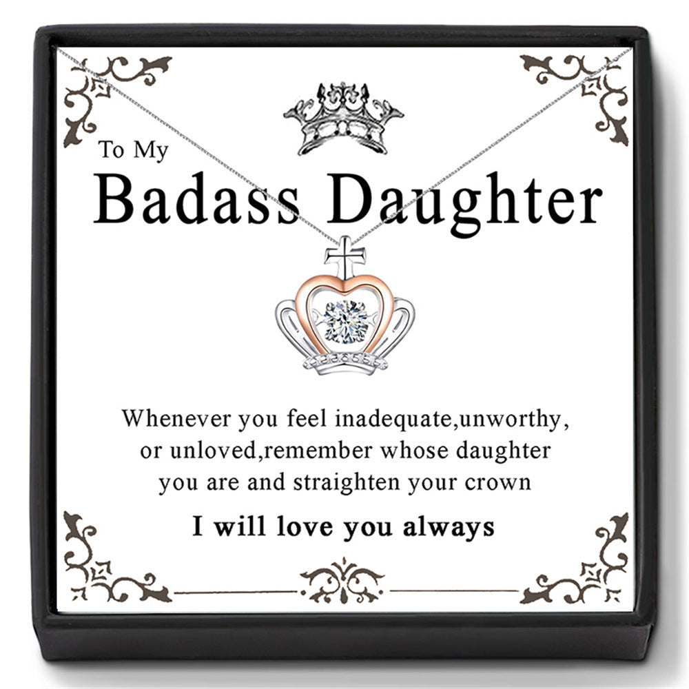 Trendy Diamond Crown Design Gift Box Necklace for My Badass Daughter
