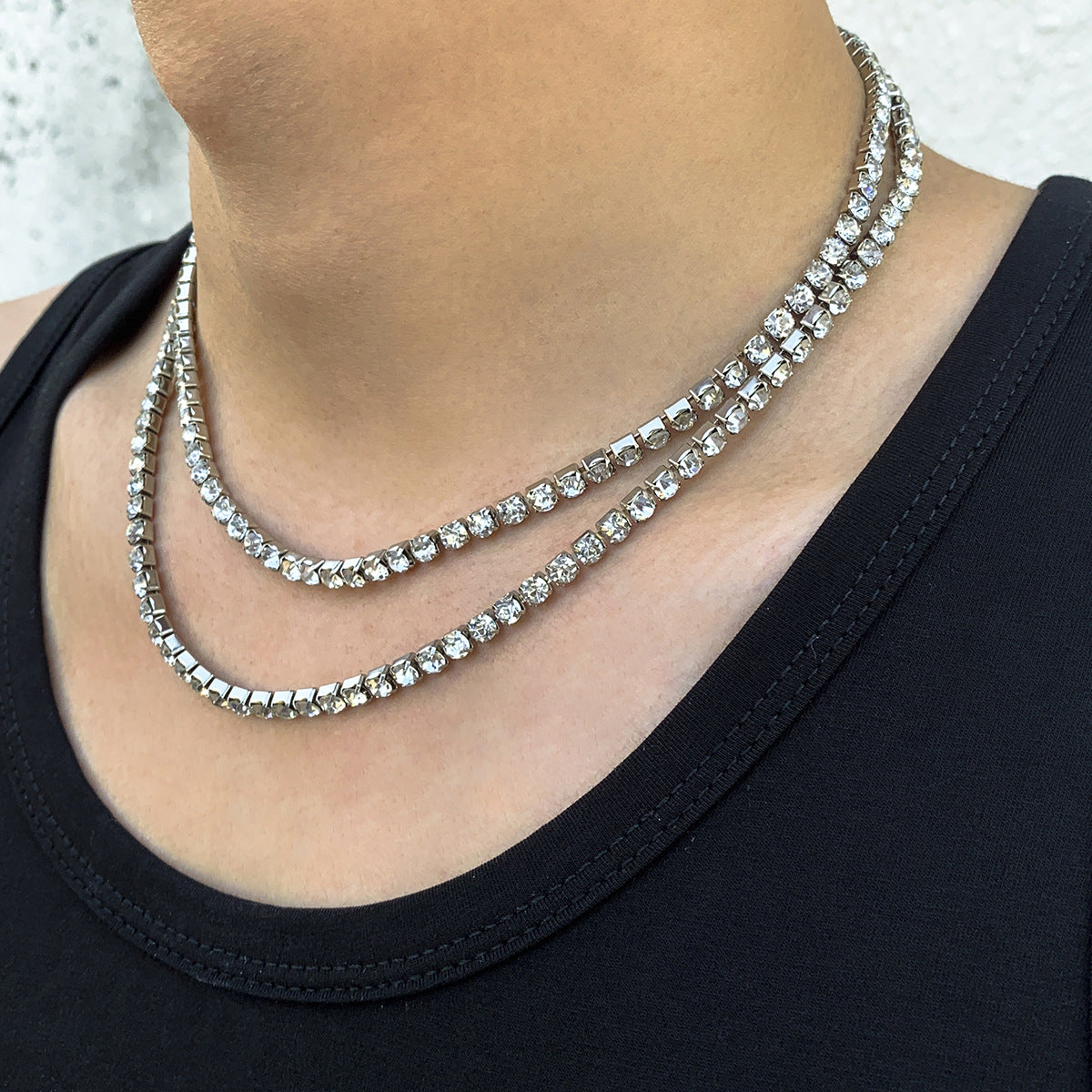 Trendy Retro Punk Style Multi-layered Diamond Design Necklace