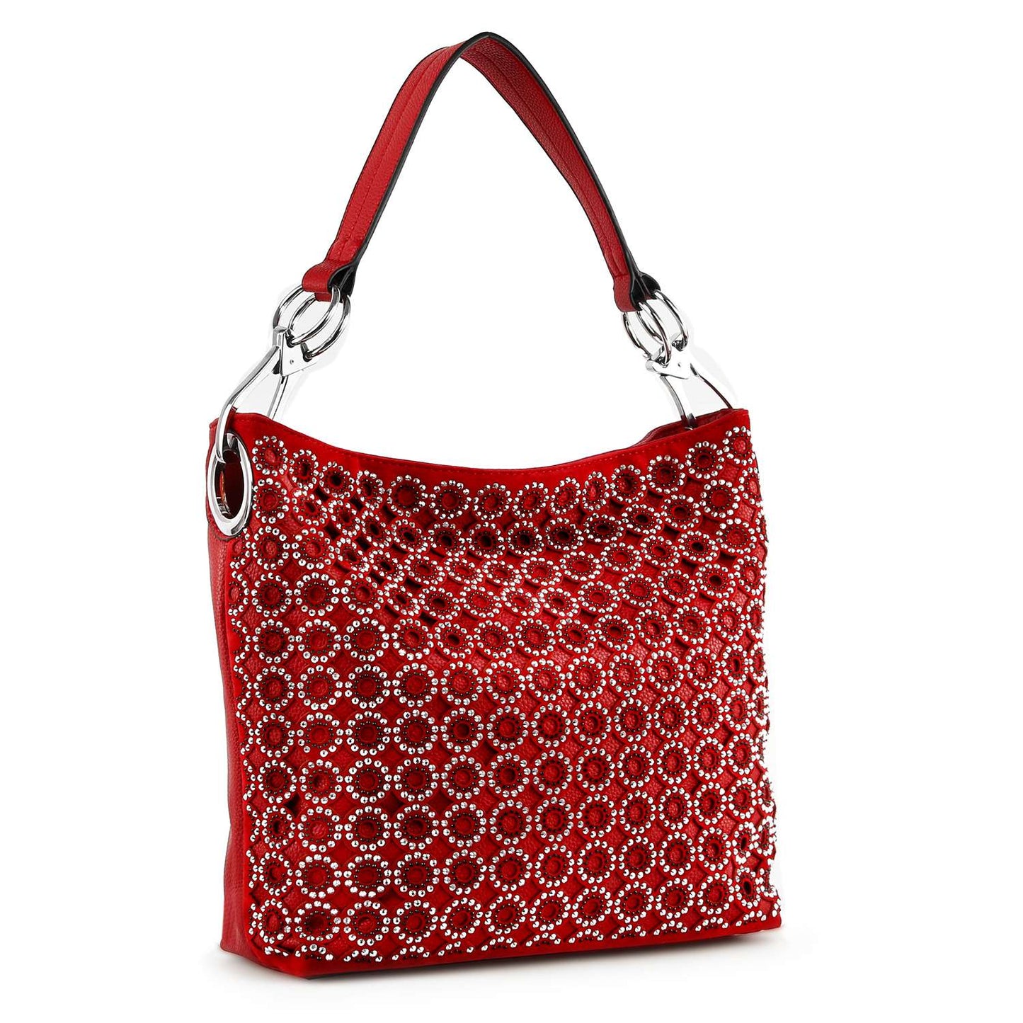 Rhinestone Patterned Hobo Handbag - Black