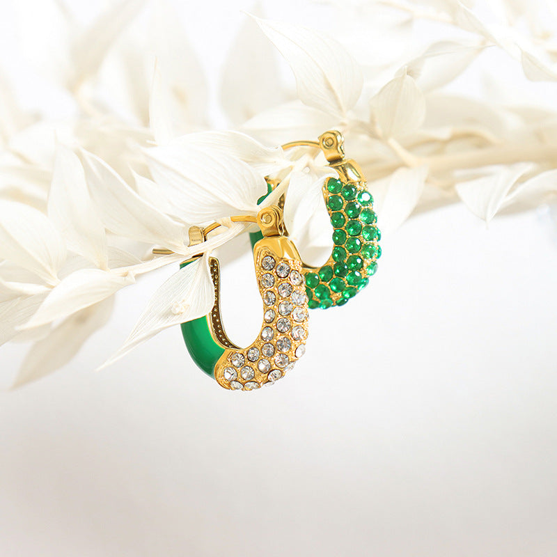 18K Gold Exquisite Dazzling U-Shaped Diamond Design Versatile Earrings