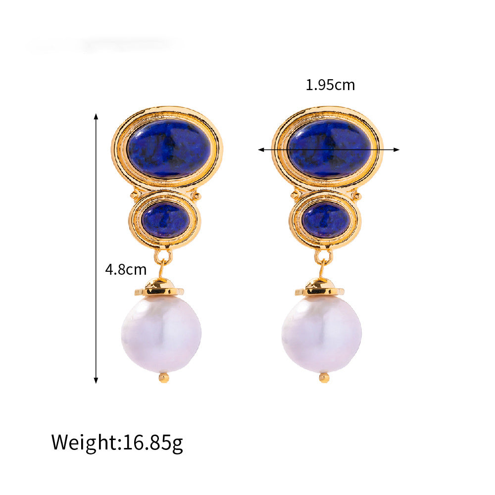 Noble fashion inlaid lapis lazuli design versatile earrings