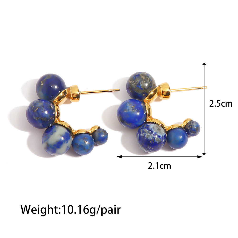 Noble fashion inlaid lapis lazuli design versatile earrings