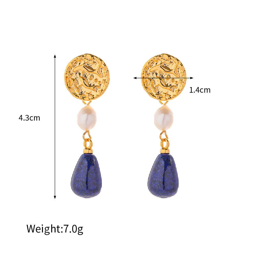 Noble fashion inlaid lapis lazuli design versatile earrings