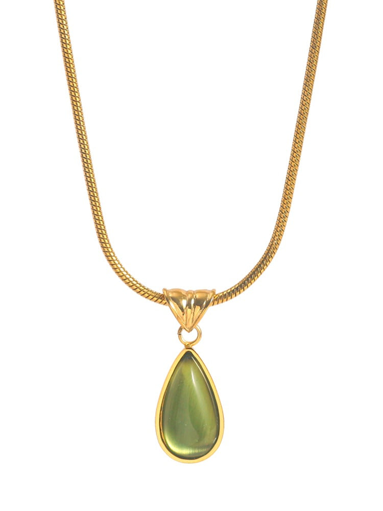 18K gold novel and fashionable drop-shaped gem-set design light luxury style necklace