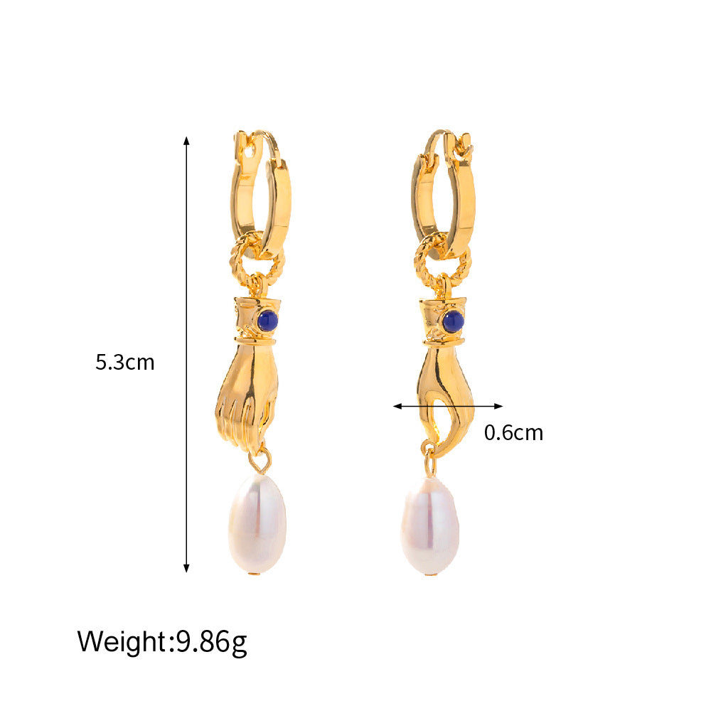 Noble fashion inlaid lapis lazuli design versatile earrings