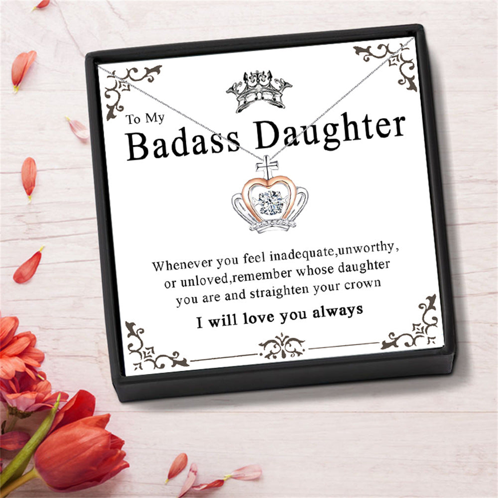 Trendy Diamond Crown Design Gift Box Necklace for My Badass Daughter