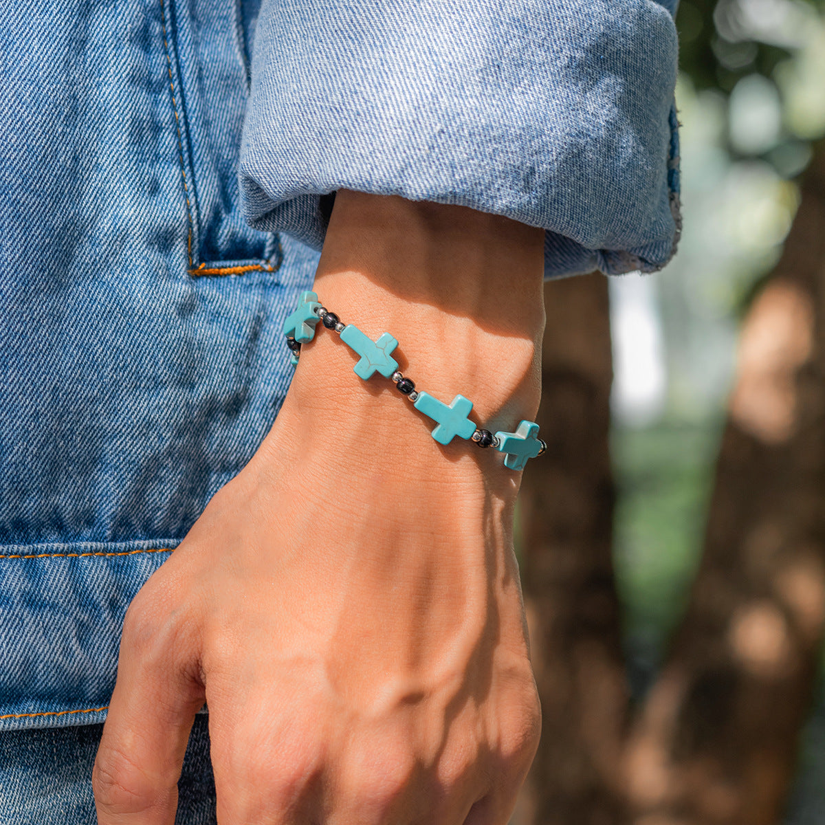 Trendy Fashion Turquoise Cross Design Versatile Bracelet