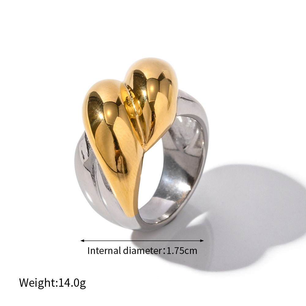 18K gold trendy exaggerated irregular shape/love shape design light luxury style ring