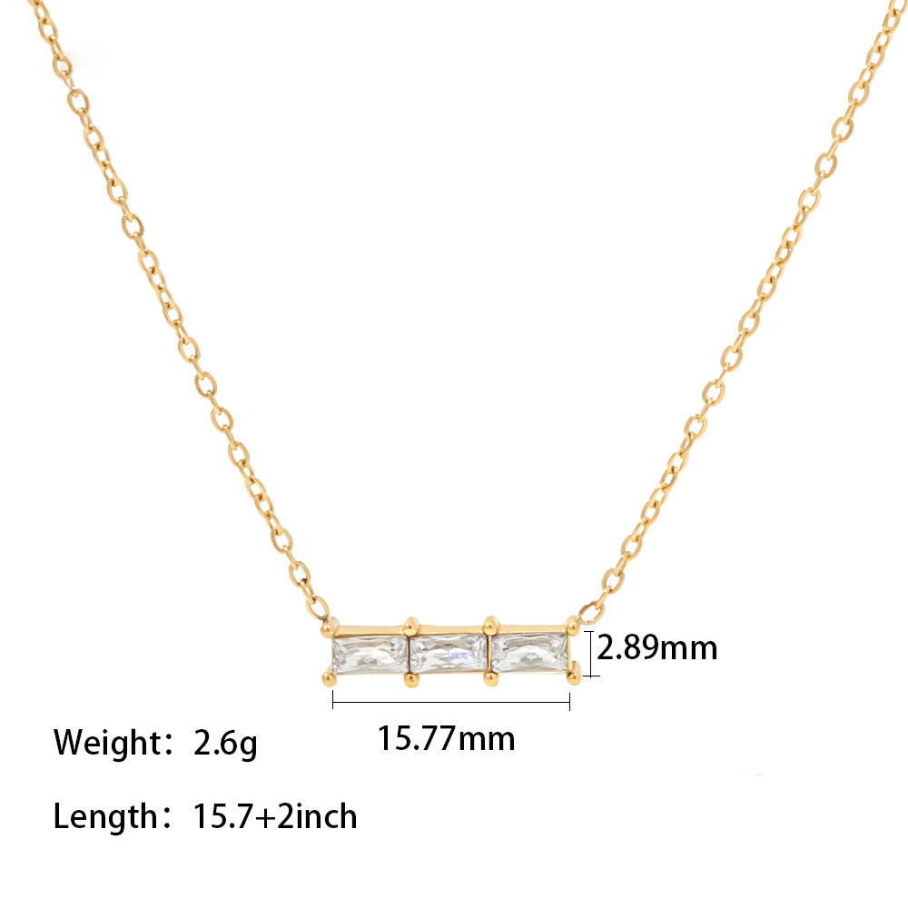 18K gold inlaid three green/pink/white zircon all-match necklace