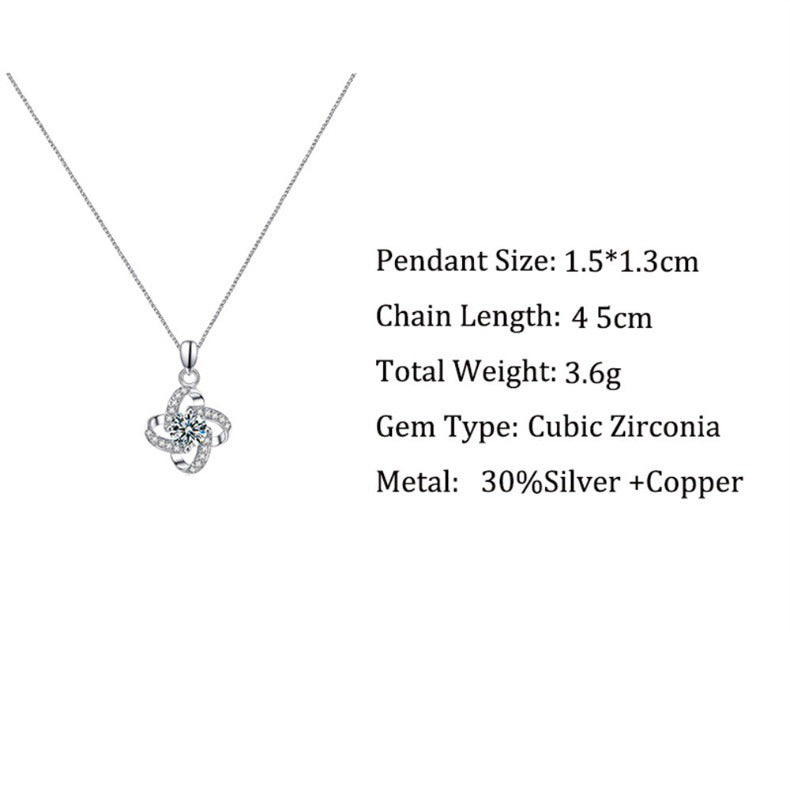 Fashionable Swirling Four Leaf Clover Diamond Design Gift Box Pendant Necklace for Mother-in-law