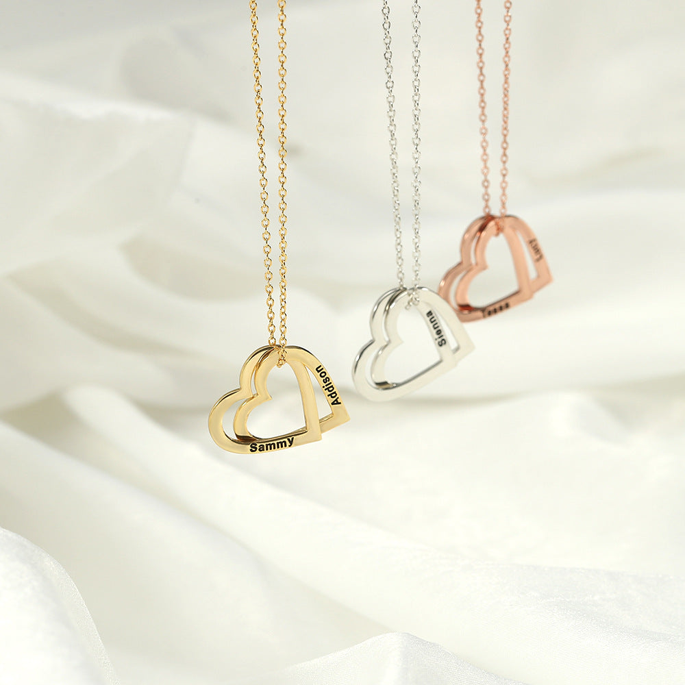 Exquisite and Noble Double Heart Interlocking Customizable Name Design Versatile Necklace