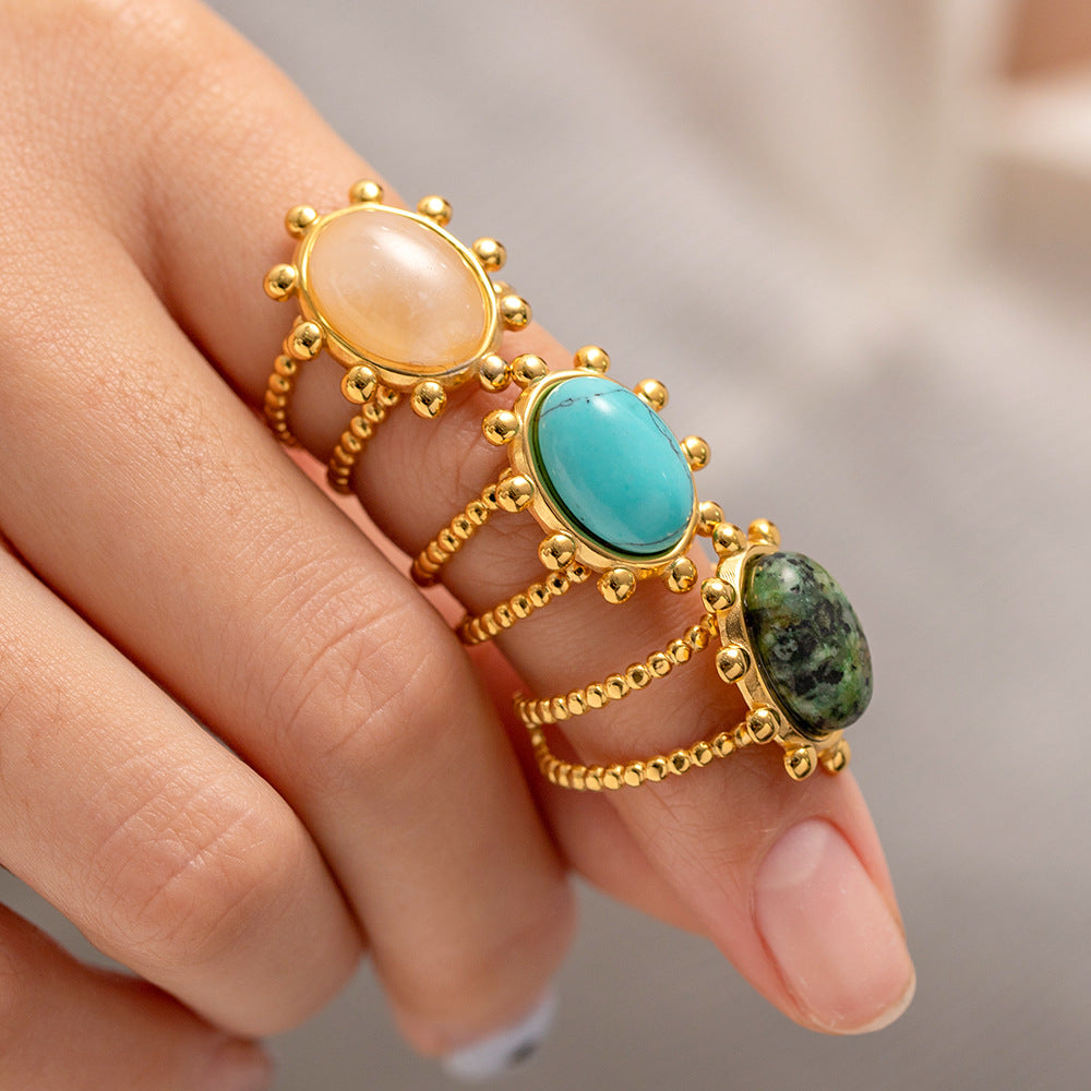 Beautiful Fashion Set Natural Turquoise Open Ring in 18K Gold