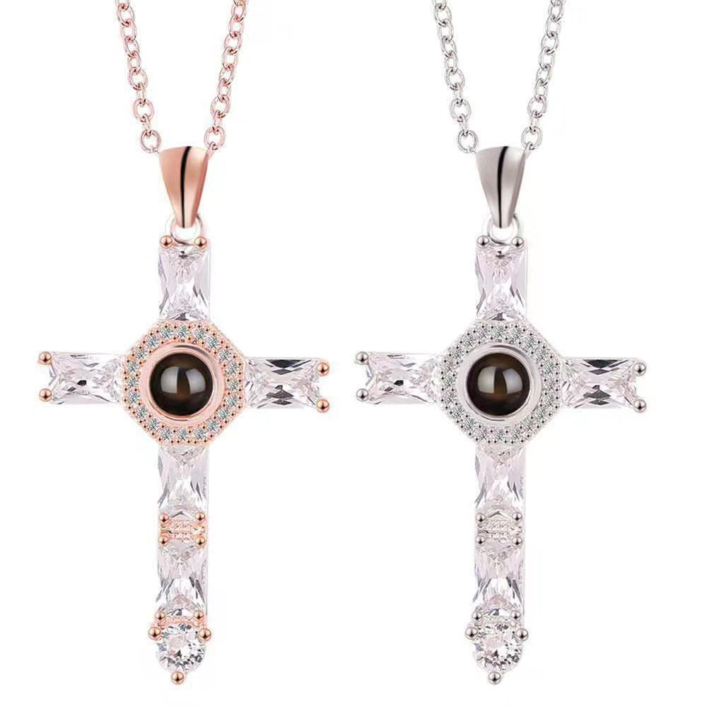 Noble Fashion Cross Inlaid Gem Design Projection Necklace