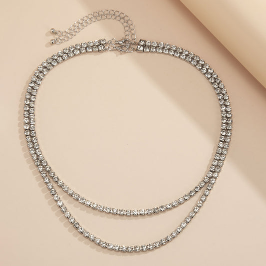 Trendy Retro Punk Style Multi-layered Diamond Design Necklace