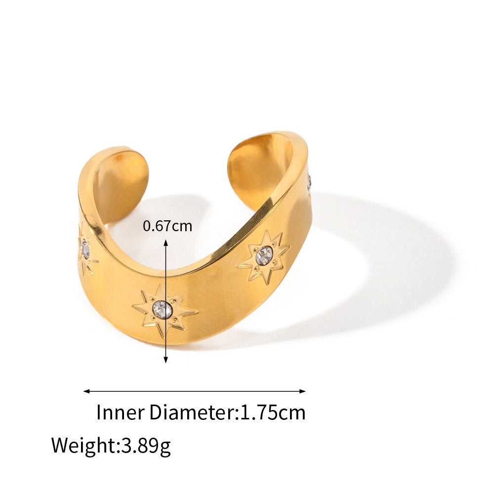 18k Gold Classic Simple C-shaped Star Pattern Inlaid Zircon Design Versatile Earrings