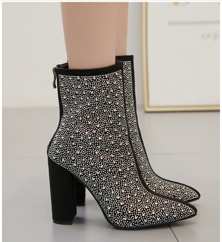 Rhinestone High Heel Boots