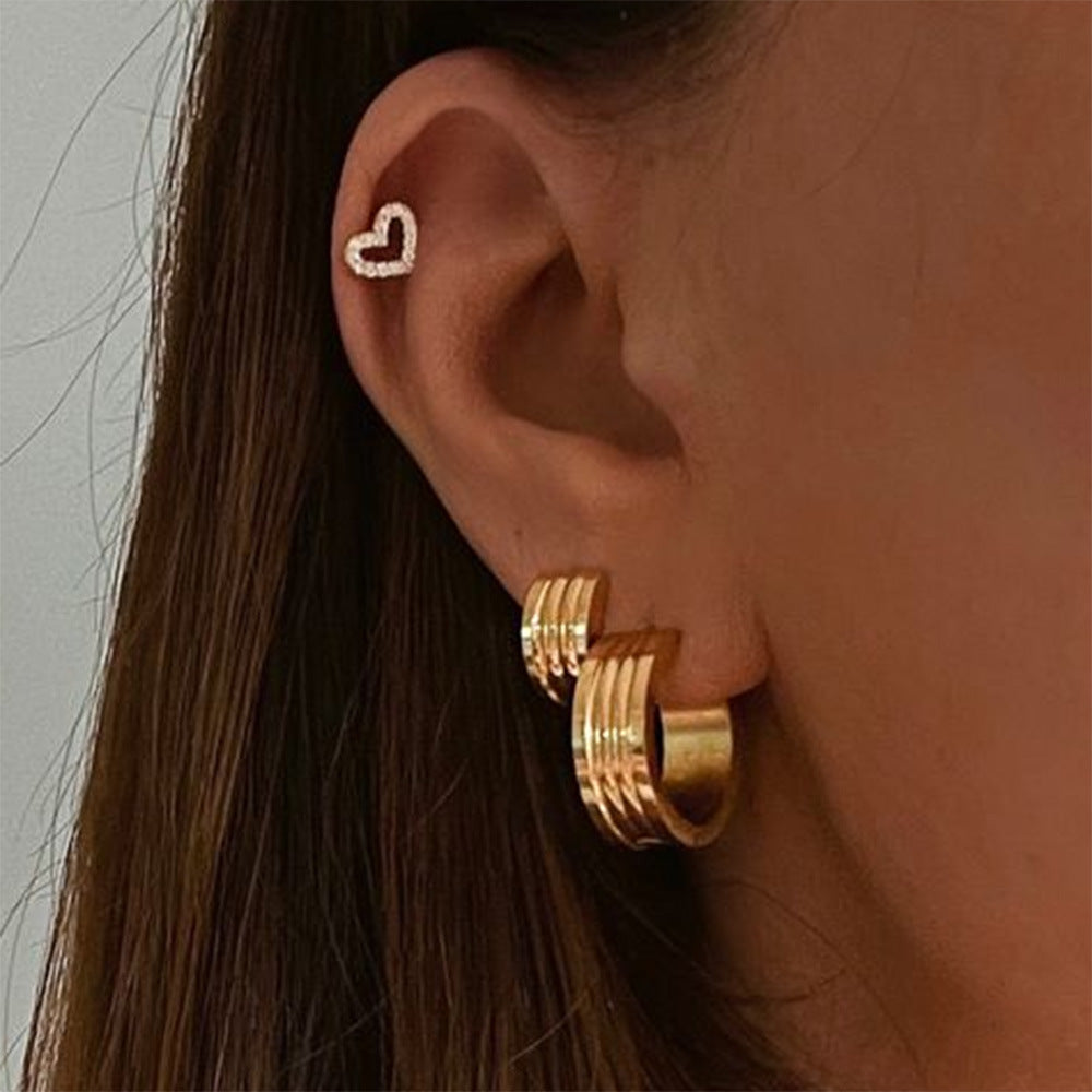 18K Gold Wide Rib Stud Earrings