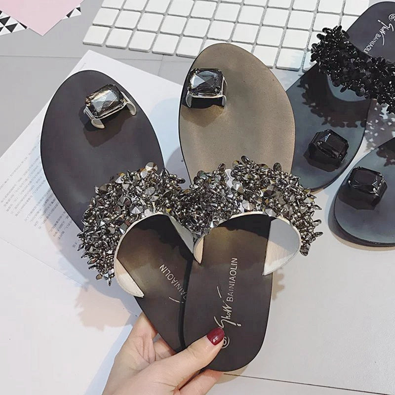 Grey rhinestone sandals