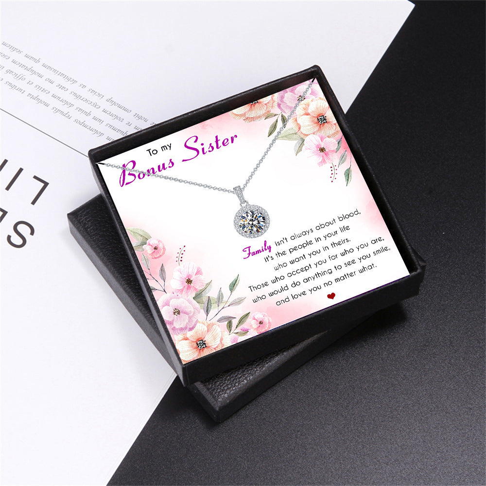 Fashionable Full Moon Night Diamond-studded Design Gift Box Pendant Necklace for Sister