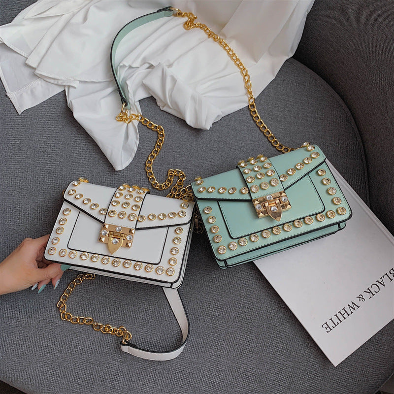 Rhinestone rivet chain bag shoulder bag