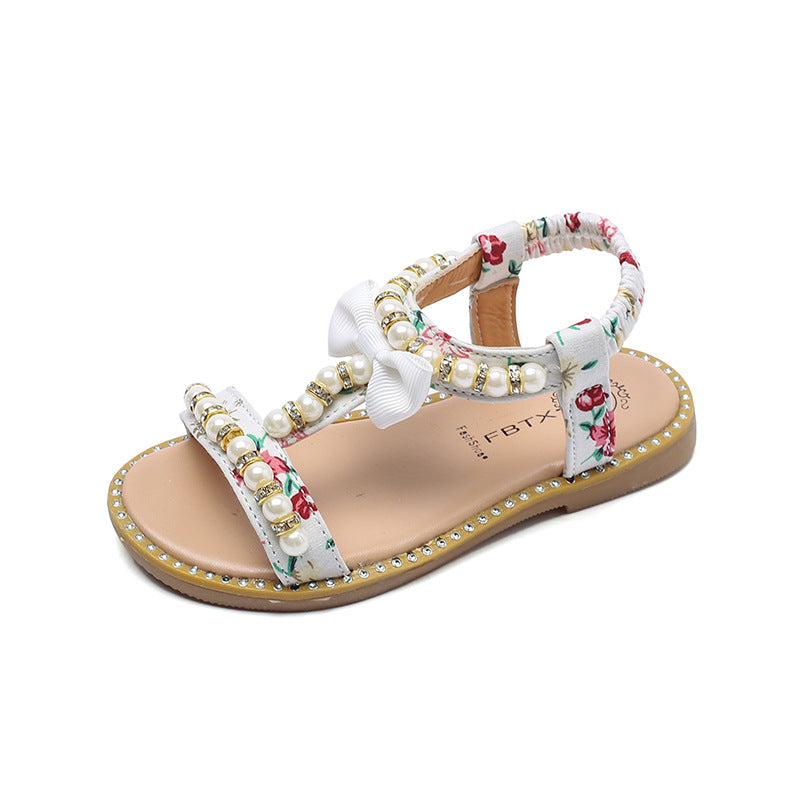 Rhinestone Children's Sandals Pearl Princess Shoes