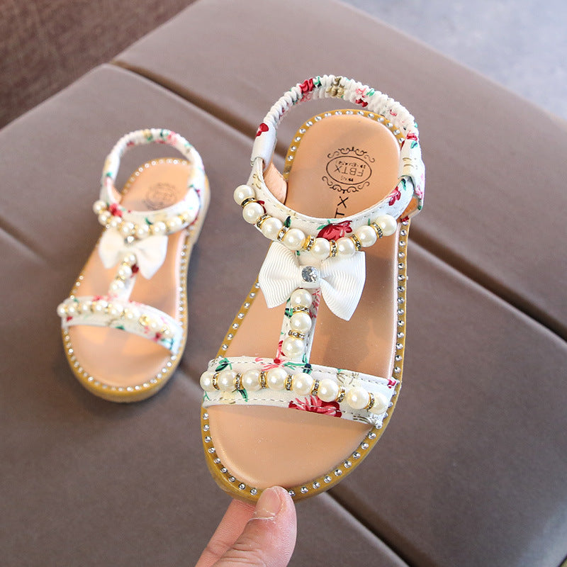 Rhinestone Children's Sandals Pearl Princess Shoes