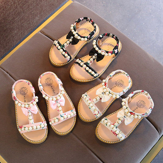 Rhinestone Children's Sandals Pearl Princess Shoes