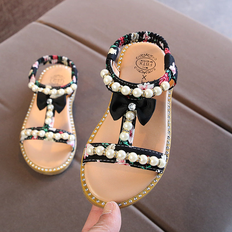 Rhinestone Children's Sandals Pearl Princess Shoes