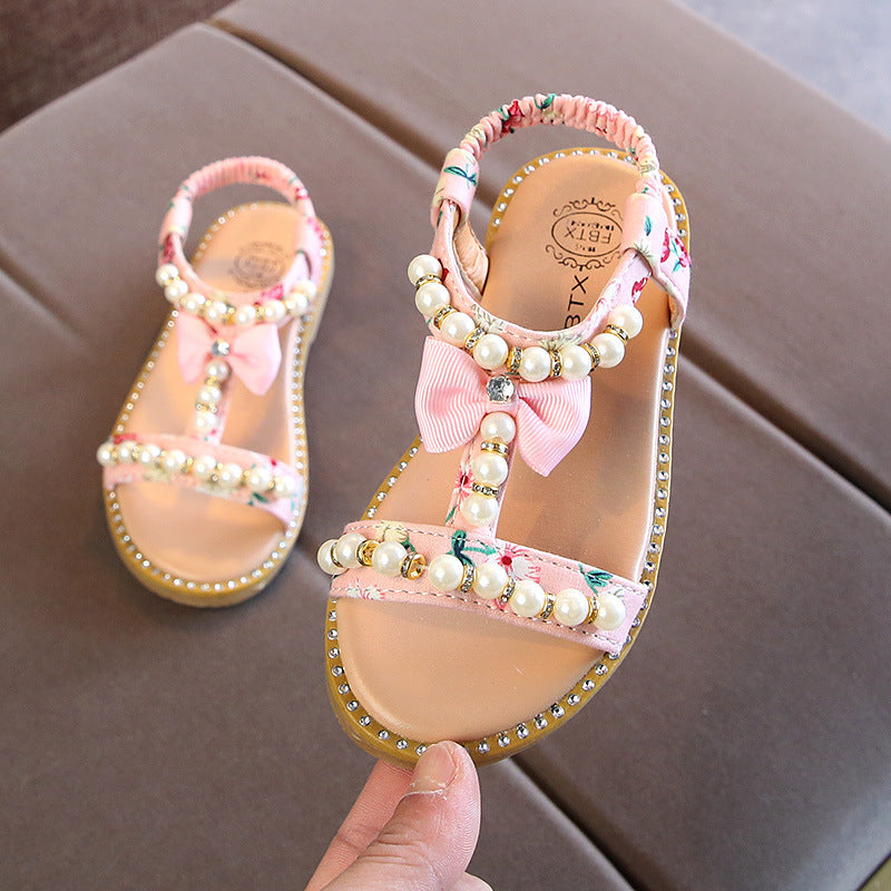 Rhinestone Children's Sandals Pearl Princess Shoes