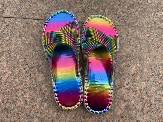 Cross Rhinestone Colorful Flat Slippers