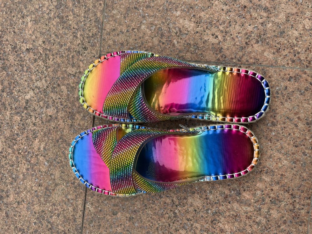 Cross Rhinestone Colorful Flat Slippers