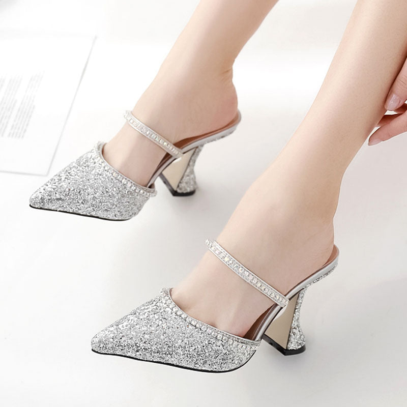 Glitter rhinestone slippers