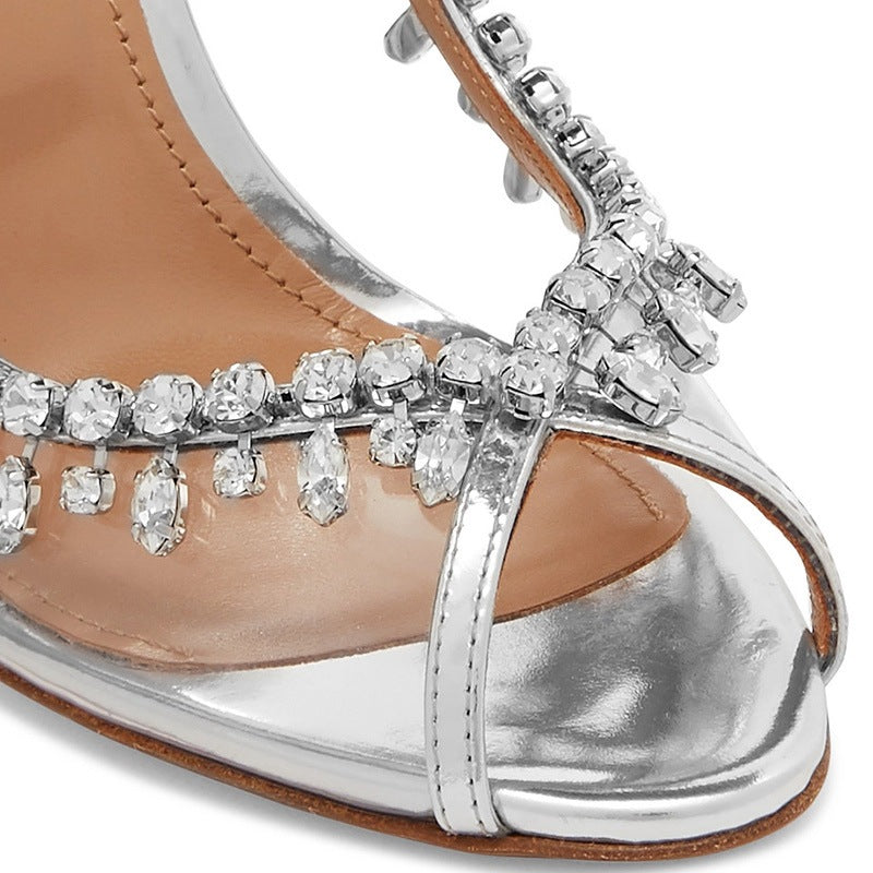 Silver temperament high heels rhinestone chain