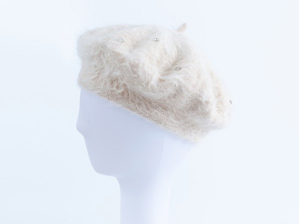 RHINESTONE FAUX FUR BERET