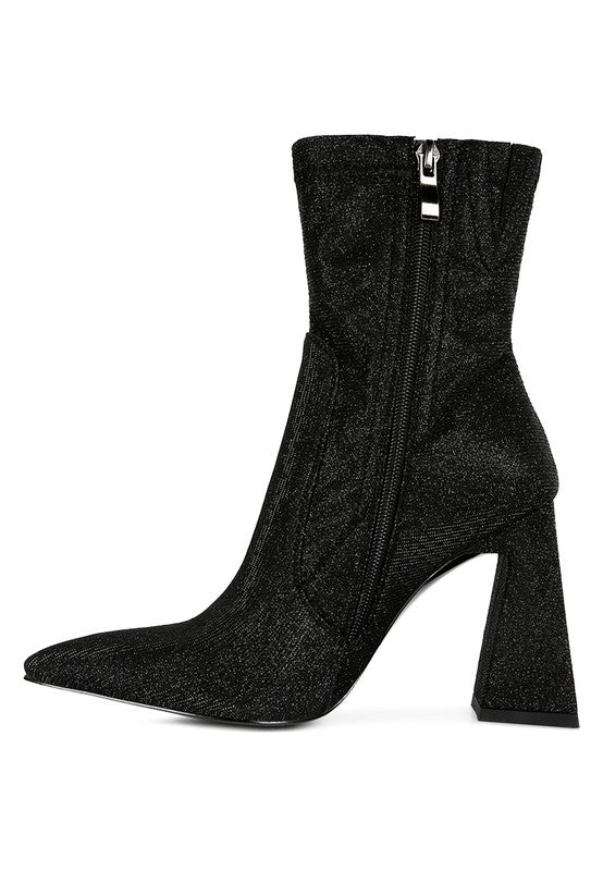 Hustlers Shimmer Block Heeled Ankle Boots